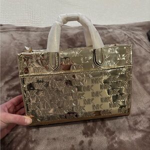 Michael Kors Shiny Gold Embossed Satchel